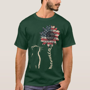 Meowica Cat Sunflower American Flag 4th of July Me T-Shirt