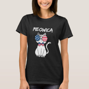 Meowica Cat Sunglasses American Flag 4th of July T-Shirt