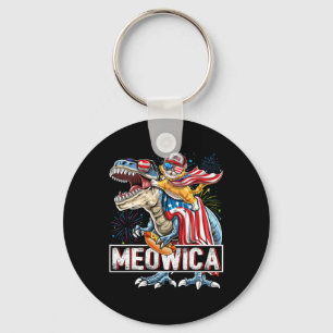 Meowica Cat T Rex Dinosaur 4th Of July American Fl Keychain