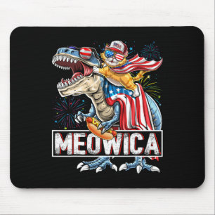 Meowica Cat T Rex Dinosaur 4th Of July American Fl Mouse Pad