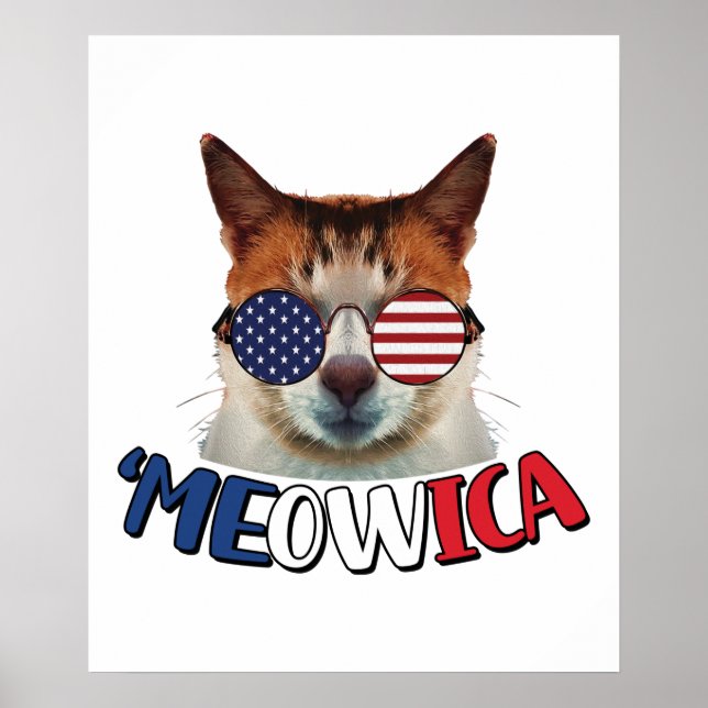 Meowica Cat USA 4th of July Cat Lover Funny Poster (Front)