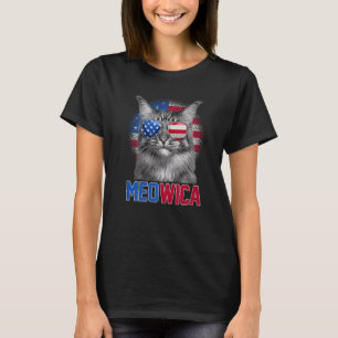 Meowica Cat With Usa Flag Sunglasses Happy 4th Of T-Shirt