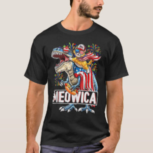 Meowica Dinosaur Cat 4th Of July Boys Girls Ameri T-Shirt