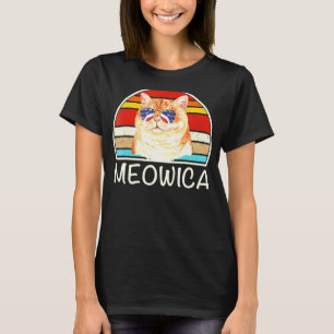 Meowica Fat Cat American Flag Sunglasses Retro Gru T-Shirt