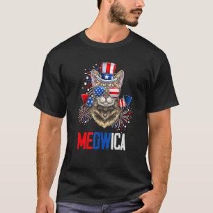Meowica Firework Cat  American Flag 4th Of July T-Shirt