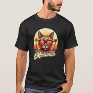 Meowica Funny Cat America Beach Vacation Sunglasse T-Shirt