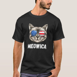 Meowica Men Women Usa American Flag Cat 4th Of Jul T-Shirt