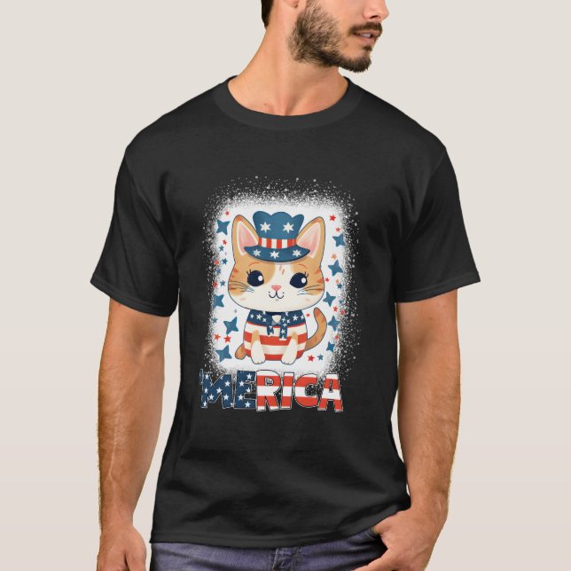 Meowica Patriotic Cat 4Th Of July Fireworks Merica T-Shirt (Front)