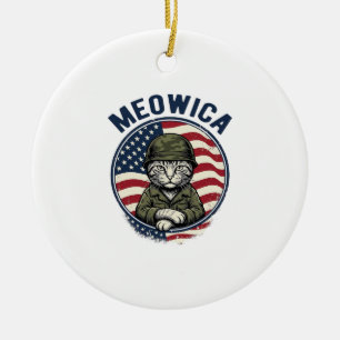 Meowica Patriotic Cat Vintage Engraving Shirt Desi Ceramic Ornament