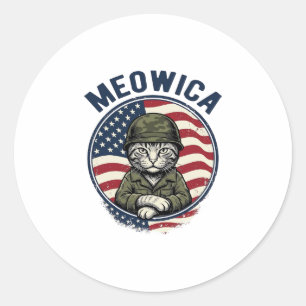 Meowica Patriotic Cat Vintage Engraving Shirt Desi Classic Round Sticker