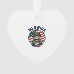 Meowica Patriotic Cat Vintage Engraving Shirt Desi Ornament