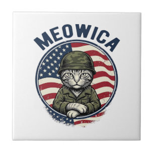 Meowica Patriotic Cat Vintage Engraving Shirt Desi Tile