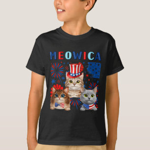 Meowica Patriotic Cats 4th of July Funny Cat Lover T-Shirt