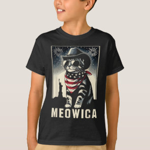 Meowica Usa merica Cat 4th Of July Funny Patriotic T-Shirt