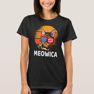 Meowica Vintage Cat Merica Us Flag Retro Cat 4th O T-Shirt
