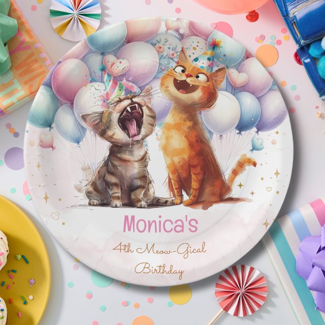 Meowing cats meow-gical kids birthday paper plate (Creator Uploaded)