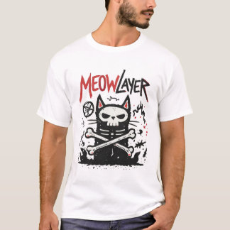 Meowlayer Cat Metal Doodle Illustration T-Shirt