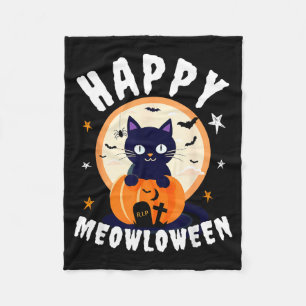 Meowloween Black Cat Pumpkins Happy Halloween Fleece Blanket