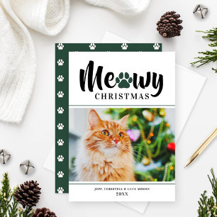 Meowny Noël Vert moderne Carte photo de chat