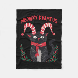 Meowry Krampus Funny Krampus Is Coming To Town Cat Fleece Blanket