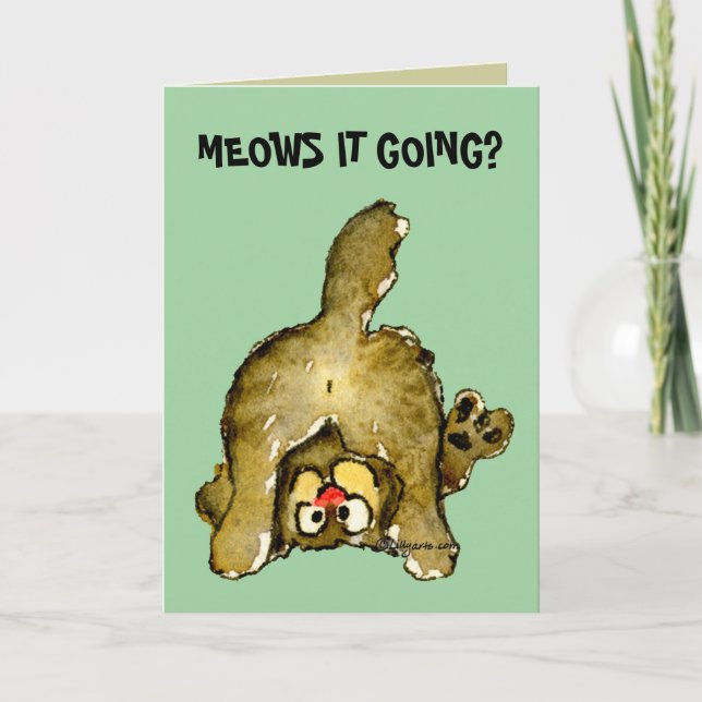 Meows it Going? Cartoon Cat Greeting Card (Front)
