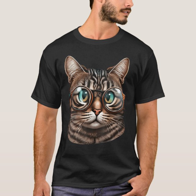 Meowstermind Cat in Nerdy Glasses T-Shirt (Front)