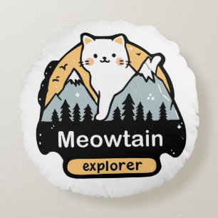 Meowtain Explorer – Cute Cat Adventure Design Round Pillow