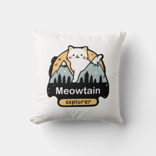 Meowtain Explorer – Cute Cat Adventure Design Throw Pillow