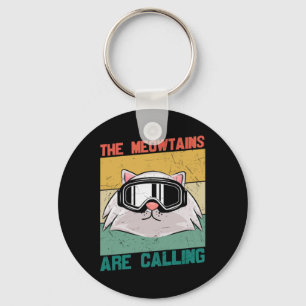 Meowtains Cat Ski Snowboard Snowboarding Skiing Sn Keychain