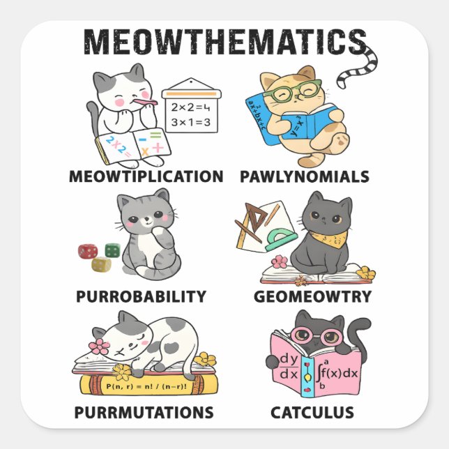 Meowthematics Funny Math Cat Puns For Math Lovers Square Sticker (Front)