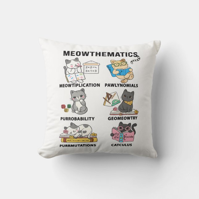 Meowthematics Funny Math Cat Puns For Math Lovers Throw Pillow (Front)