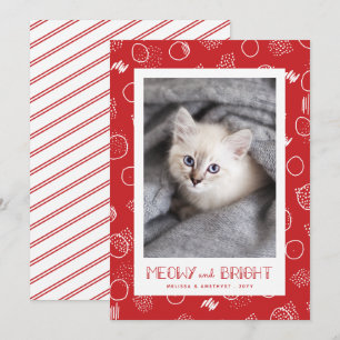 Meowy and Bright   Red   Pet Photo Holiday Card