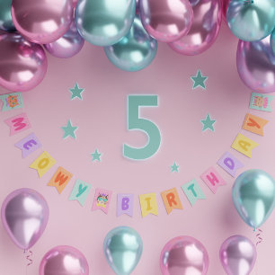 Meowy Birthday Cute Rainbow Cats Bunting Flags