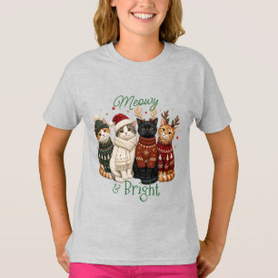 Meowy & Bright Adorable Cats Christmas T-Shirt