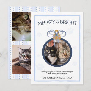 Meowy & Bright Blue Ornament Cat 3 Photo Card