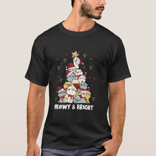 Meowy Bright Cat Christmas Tree Merry Catmas Girls T-Shirt (Front)