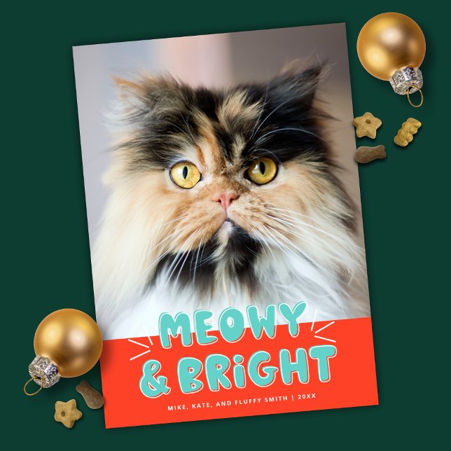 Meowy & Bright Christmas Cute Cat Holiday Photo (Creator Uploaded)