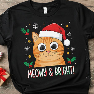 Meowy & Bright Christmas V-Cat – Funny Santa Cat  T-Shirt