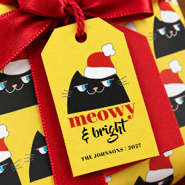 Meowy & Bright Funny Cat Personalized Christmas Gift Tags