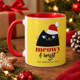 Meowy & Bright Personalized Black Cat Christmas Mug
