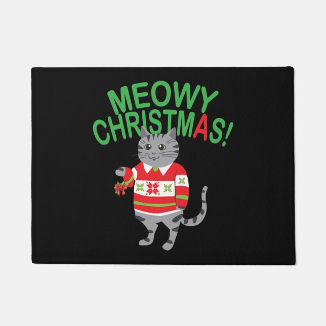 Meowy Cat Christmas Doormat (Front)