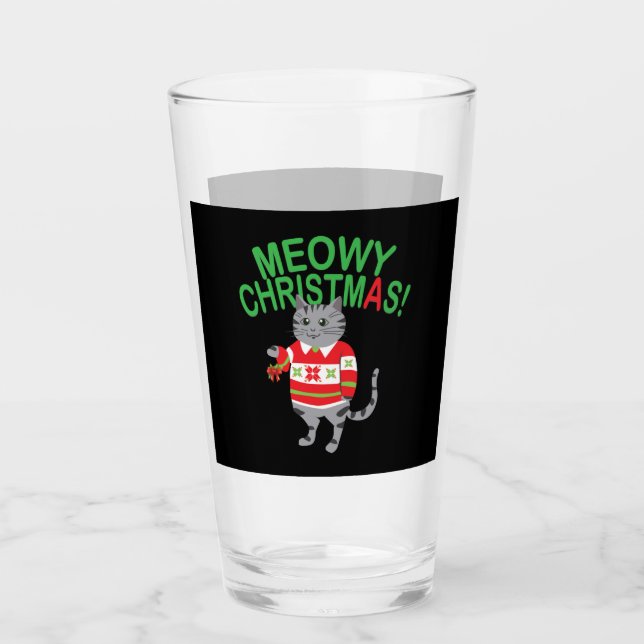 Meowy Cat Christmas Glass (Front)