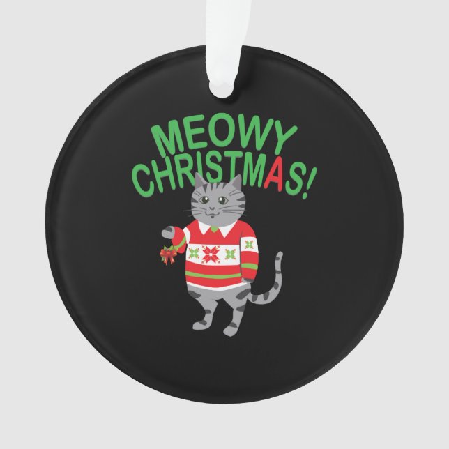 Meowy Cat Christmas Ornament (Front)
