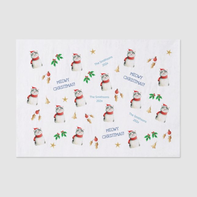 Meowy Cat Cute Personalized Christmas Tissue Paper (Front)