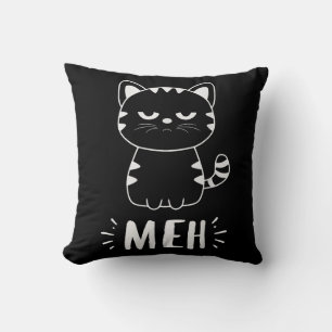 Meowy Cat Lovers Women Girls Meh Cat - Funny Cat Throw Pillow