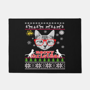 Meowy Cat Ugly Christmas Sweater Funny Cat Xmas Doormat
