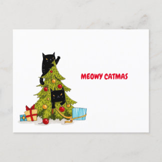 Meowy Catmas Black Funny Cats Carte postale de Noë
