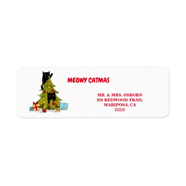 Meowy Catmas Black Funny Cats Return Address Label (Front)