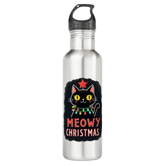 Meowy Catmas Cat Christmas Cute Kitten Cats Santa  710 Ml Water Bottle (Front)