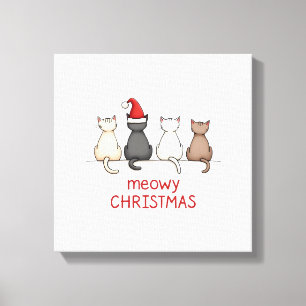 Meowy Catmas Cat Christmas Cute Kitten Cats Santa Canvas Print